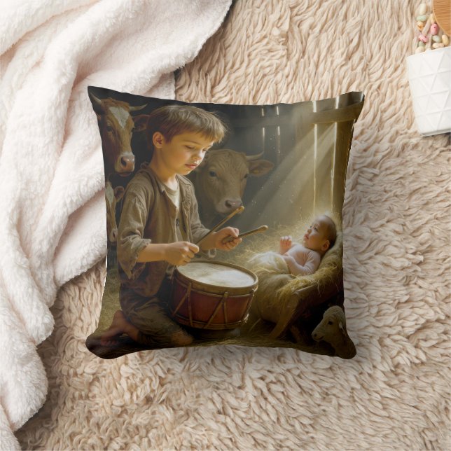 Drummer Boy spelar sin trumma för Baby Jesus Kudde (Filt)