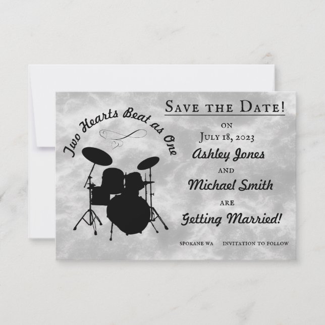 Drummer Bröllop Sten & Roll Save Date Drum Drummer OSA Kort (Framsida)