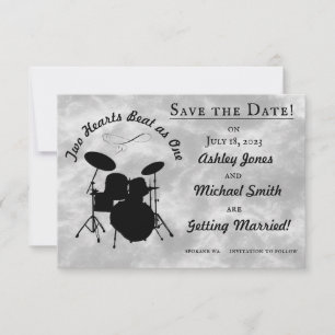 Drummer Bröllop Sten & Roll Save Date Drum Drummer OSA Kort