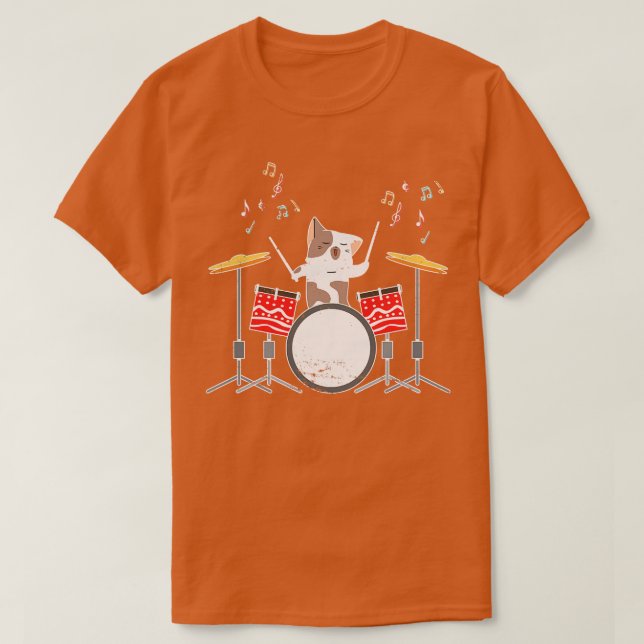 Drummer Cat Drums T Shirt (Design framsida)