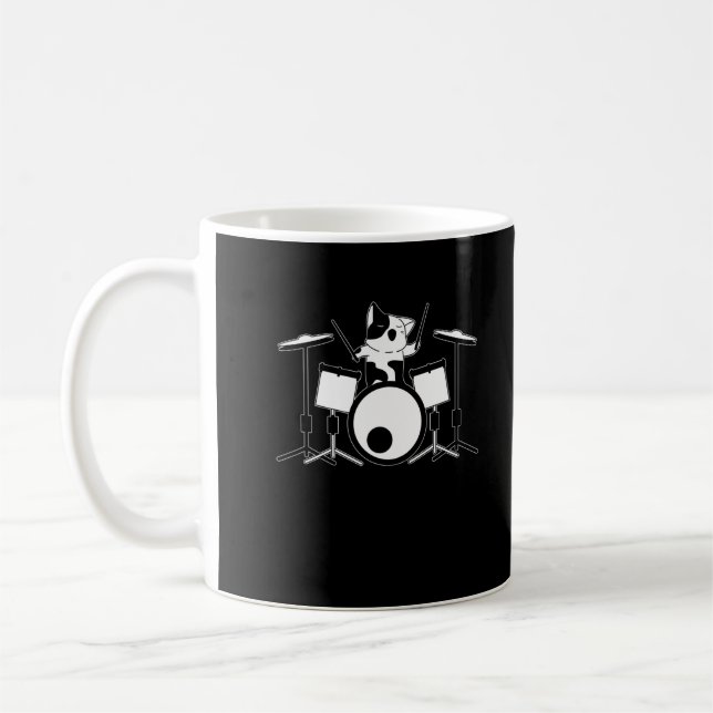 Drummer Cat Drumset Pet Drum Musician Animal Kaffemugg (Vänster)