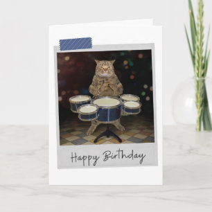Drummer Cat Funny Birthday Card Kort