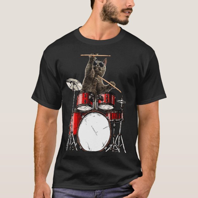 Drummer Cat Music Musician Drums Kitten T Shirt (Framsida)