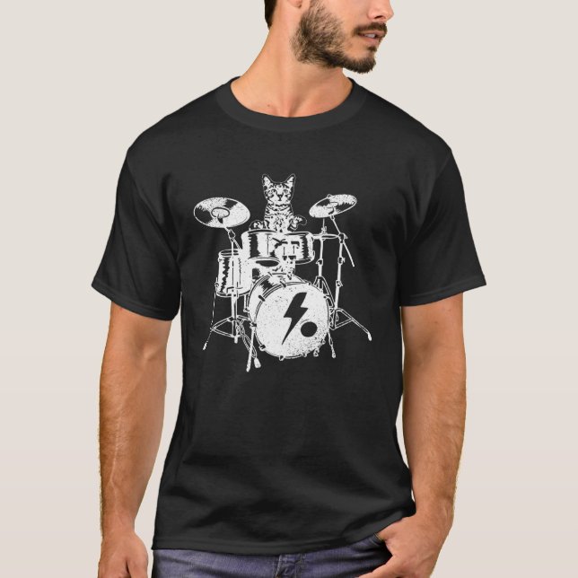 Drummer Cat Rock And Roll Drum Meow Kitty Heavy Me T Shirt (Framsida)