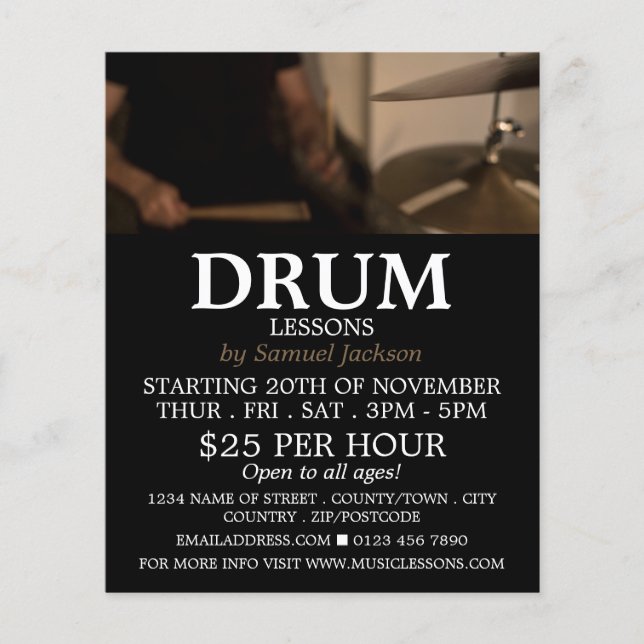 Drummer, Drum Lessons Advertising Flyer (Framsidan)
