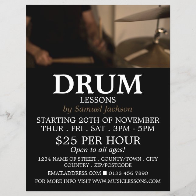 Drummer, Drum Lessons Advertising Flyer (Framsidan)