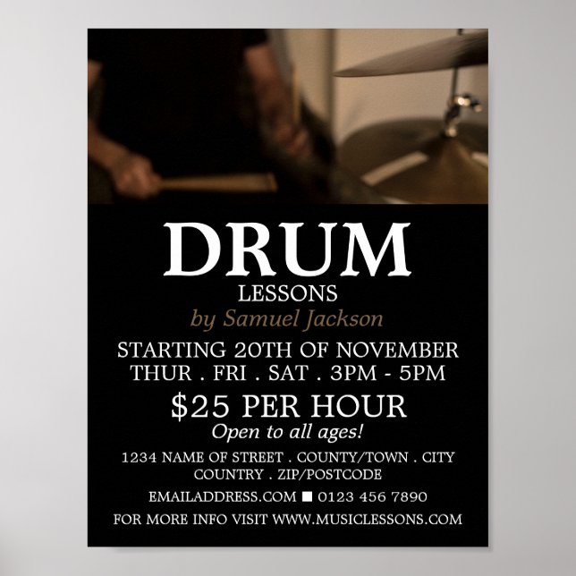 Drummer, Drum Lessons Advertising Poster (Framsidan)