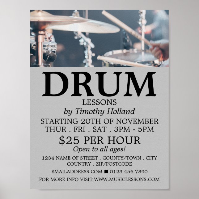Drummer, Drum Lessons Advertising Poster (Framsidan)