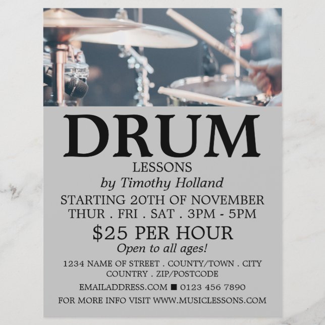 Drummer, Drum Lessons Advertising Reklamblad (Framsidan)