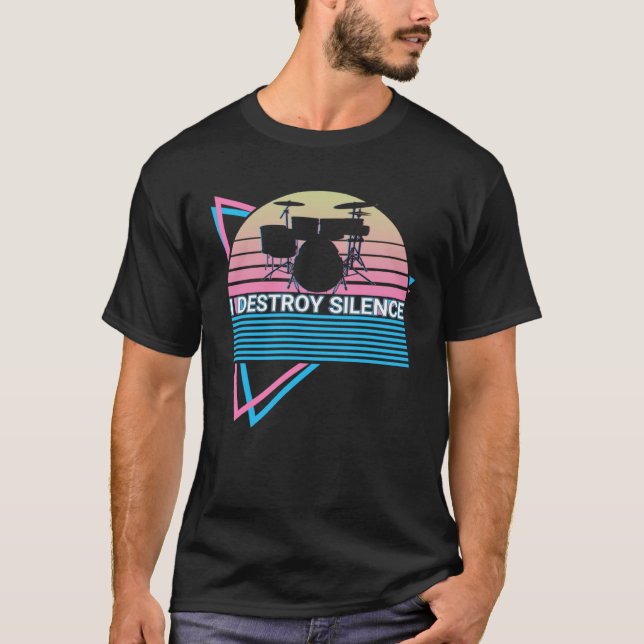 Drummer Drum Retro I Destroy Silence T Shirt (Framsida)