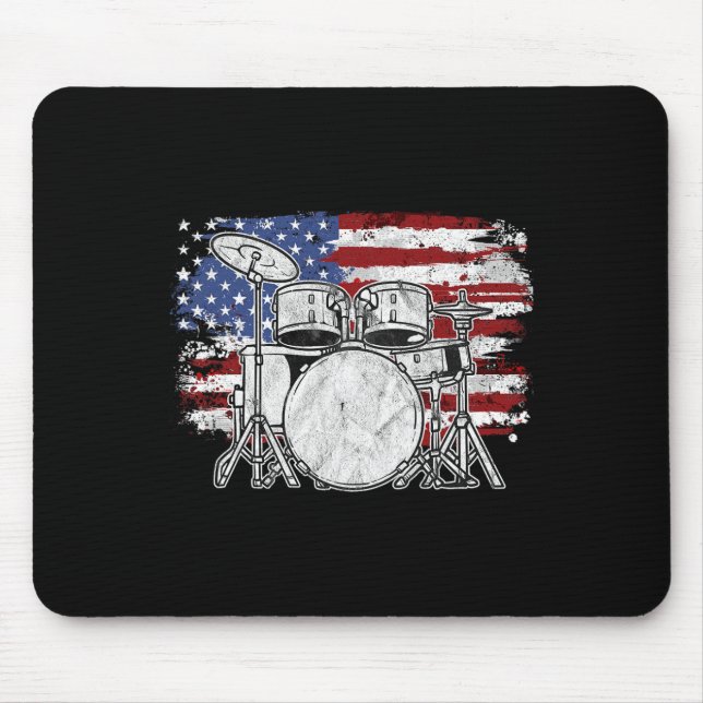Drummer Drum Set Drums USA flagga American 4th Of  Musmatta (Framsidan)