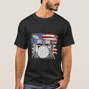 Drummer Drum Set Drums USA flagga American 4th Of  T Shirt