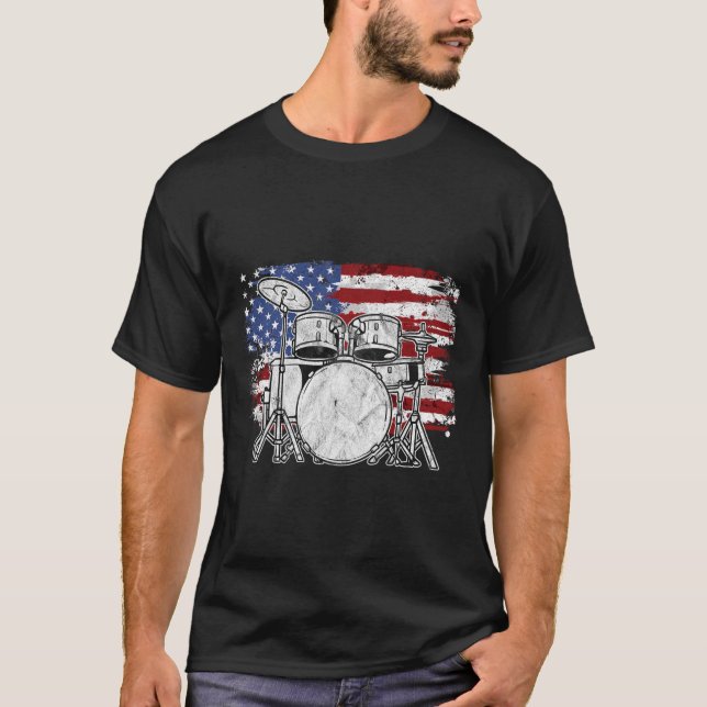 Drummer Drum Set Drums USA flagga American 4th Of  T Shirt (Framsida)