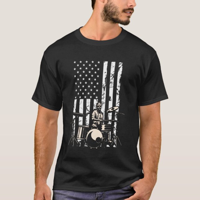 Drummer Drum Set Drums USA flagga American Drummin T Shirt (Framsida)