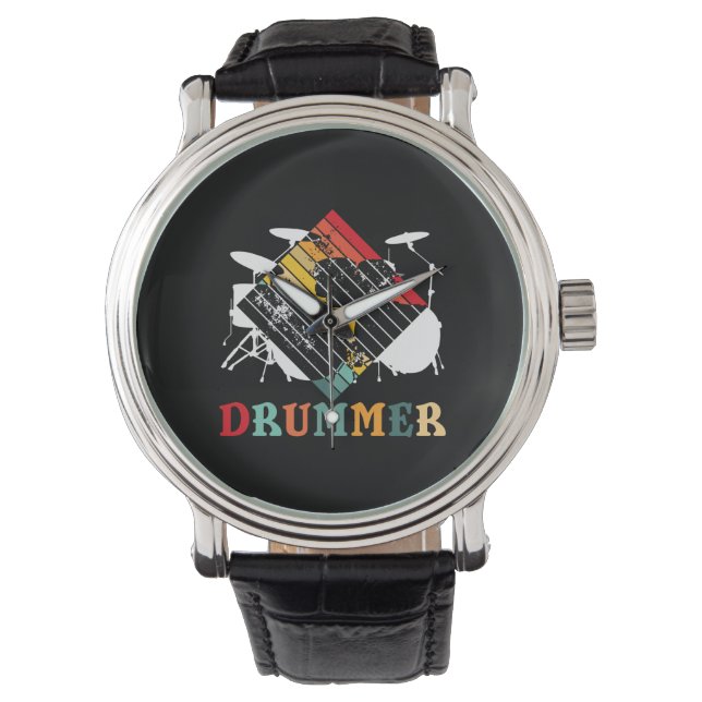 Drummer Drum Set Vintage Retro Gift Armbandsur (Framsida)