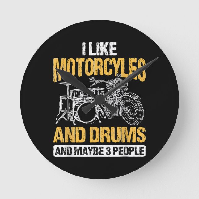 Drummer Drumming jag tycker om motorcyklar och dru Rund Klocka (Framsida)