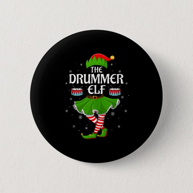 Drummer Elf Christmas Family Girls Women Elf Squad Knapp (Framsida)