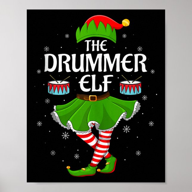 Drummer Elf Christmas Family Girls Women Elf Squad Poster (Framsidan)