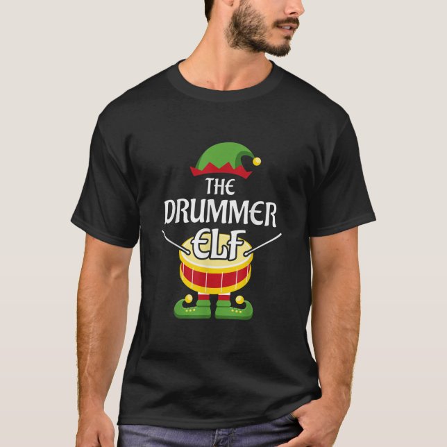 Drummer Elf Family Matching Group-jultrumma  T Shirt (Framsida)