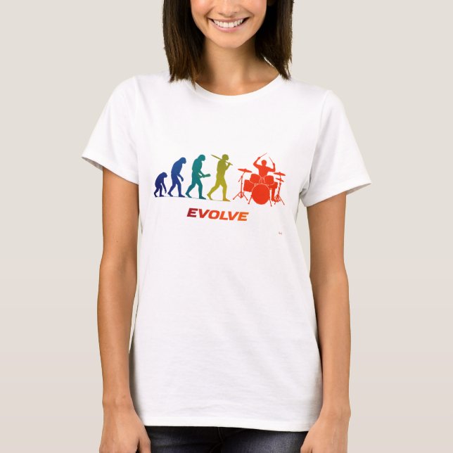 Drummer Evolution Silhouette Music Design T Shirt (Framsida)