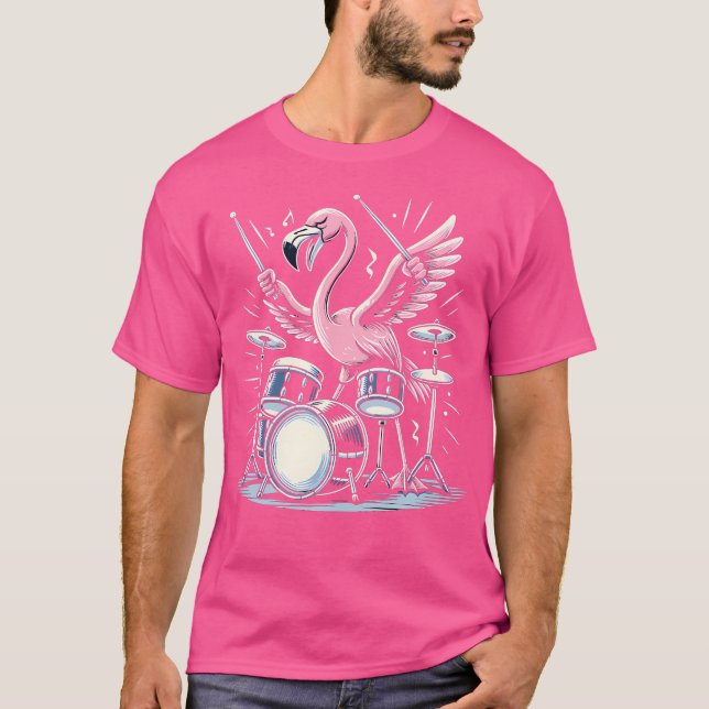 Drummer Flamingo Drumming Player Spela Drums Dru T Shirt (Framsida)