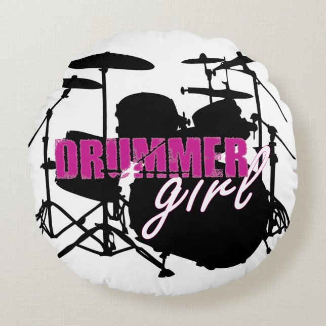 DRUMMER-flickans Lila Black and White Rund Kudde (Framsidan)