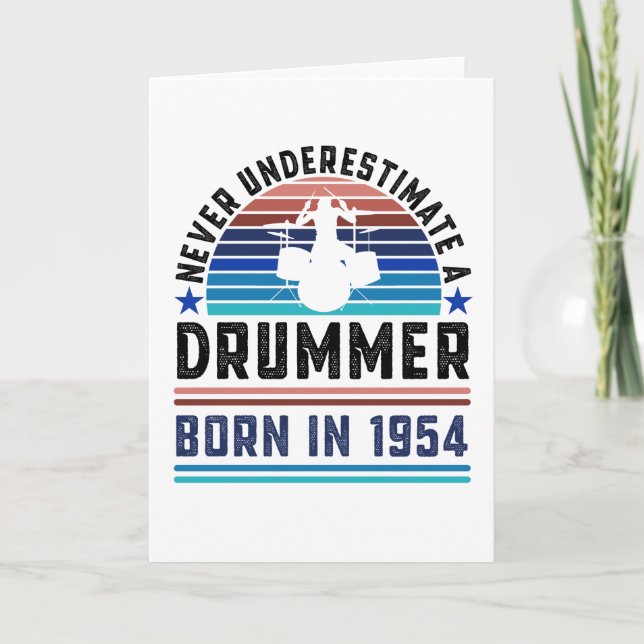Drummer, född 1954, 70:e födelsedagen Drumming Gif Kort (Framsida)