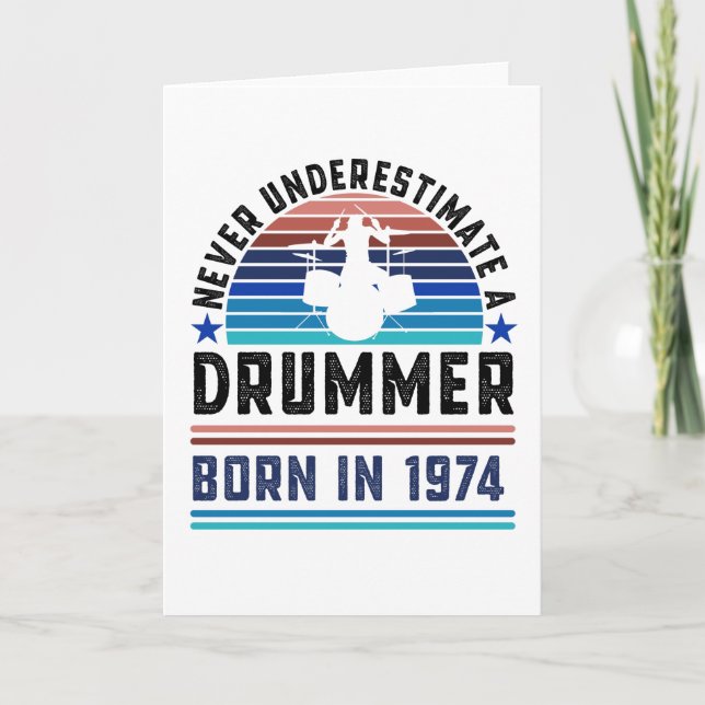 Drummer, född 1974, 50:e födelsedagen Drumming Gif Kort (Framsida)