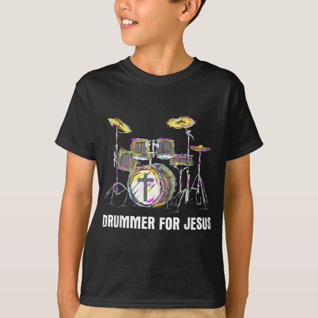 Drummer for Jesus - Christian Band Musician Worshi T Shirt (Framsida)