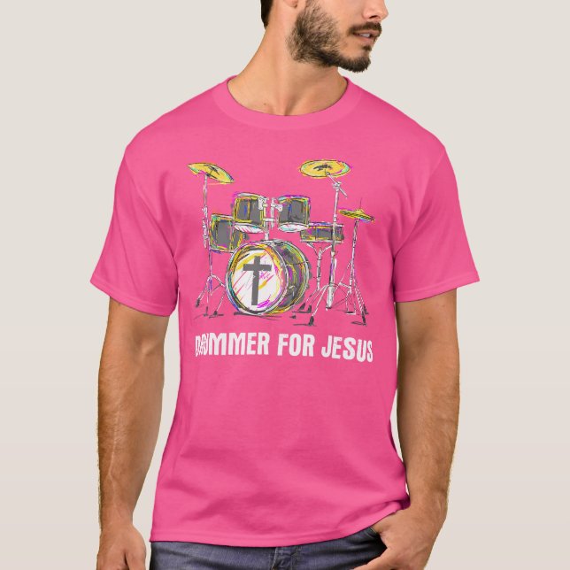 Drummer for Jesus - Christian Band Musician Worshi T Shirt (Framsida)