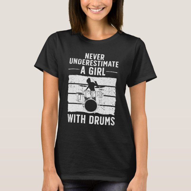 Drummer For Women Girls Kids Drums Player T Shirt (Framsida)