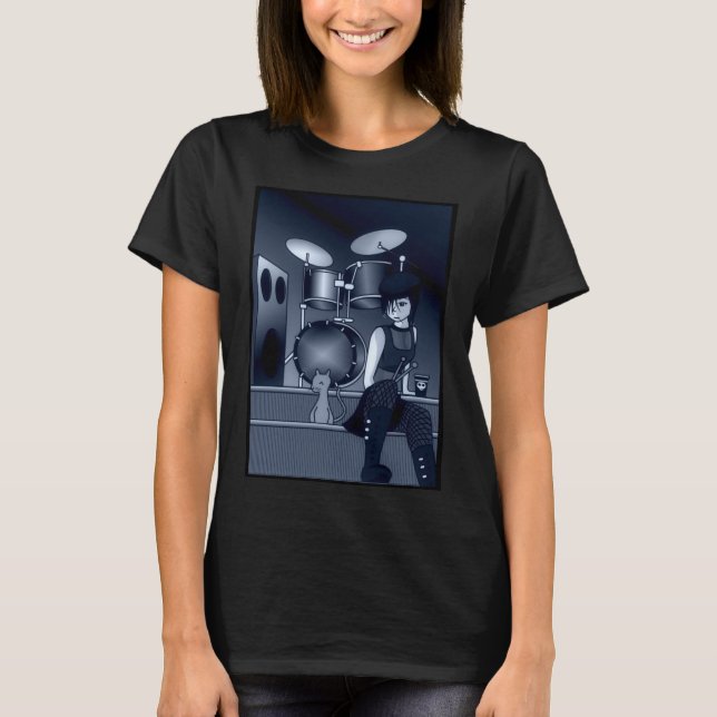 Drummer Girl and Cat T Shirt (Framsida)