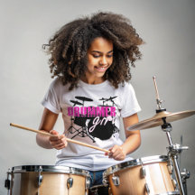 Drummer Girl Cute Lila and White Text