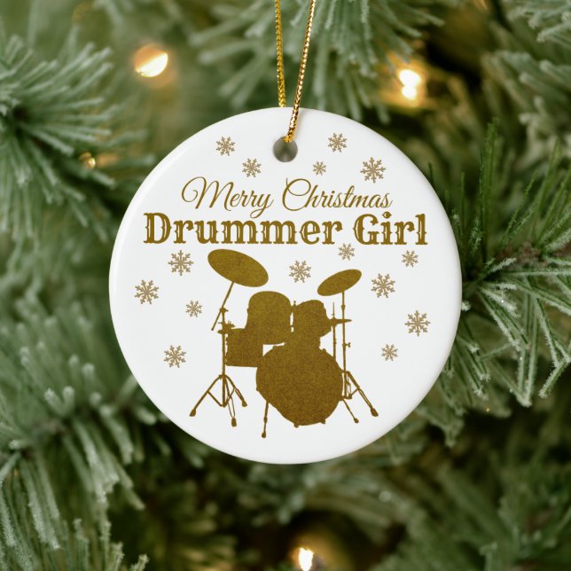 Drummer Girl-jultrumman Kit Sten & Roll Music Julgransprydnad Keramik (Träd)