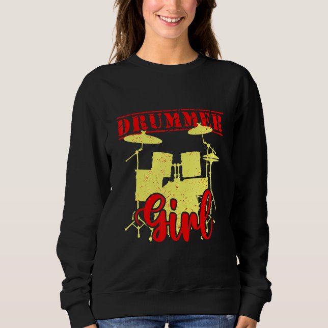 Drummer Girl Musical Drumsticks Drums Band Drummin T Shirt (Framsida)