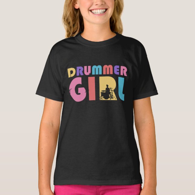 Drummer Girl Retro Vintage T Shirt (Framsida)