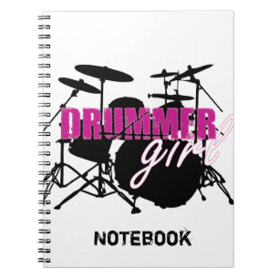 Drummer Girl with Roligt Lila and Black Grunge Tex Anteckningsbok