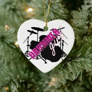Drummer Girl with Roligt Lila and Black Grunge Tex Julgransprydnad Keramik