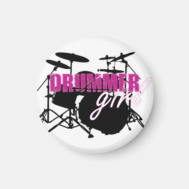 Drummer Girl with Roligt Lila and Black Grunge Tex Magnet (Framsidan)