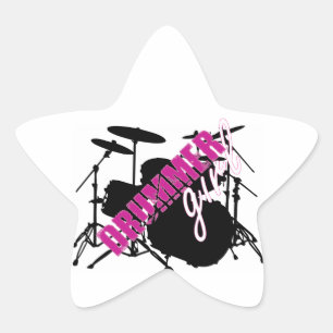 Drummer Girl with Roligt Lila and Black Grunge Tex Stjärnformat Klistermärke