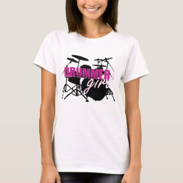 Drummer Girl with Roligt Lila and Black Grunge Tex T Shirt