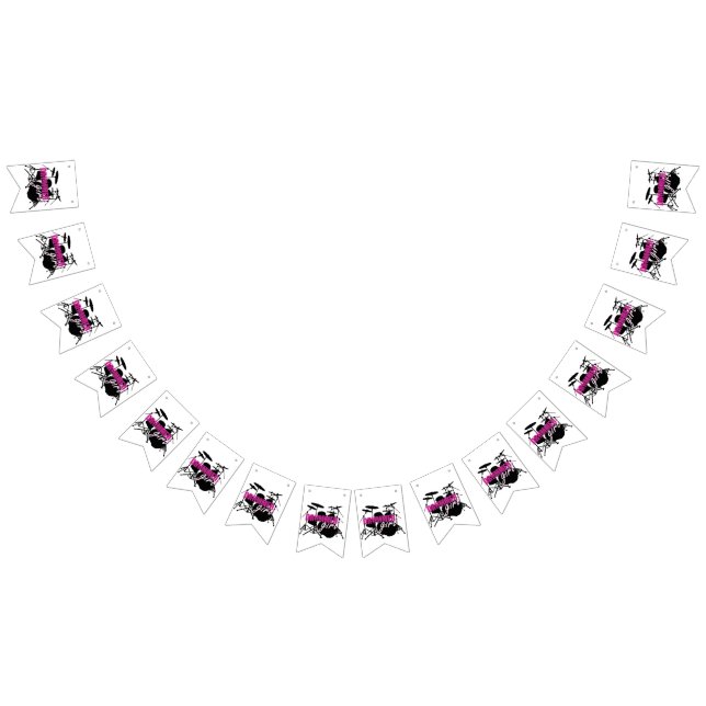 Drummer Girl with Roligt Lila and Black Grunge Tex Vimplar (Alla)