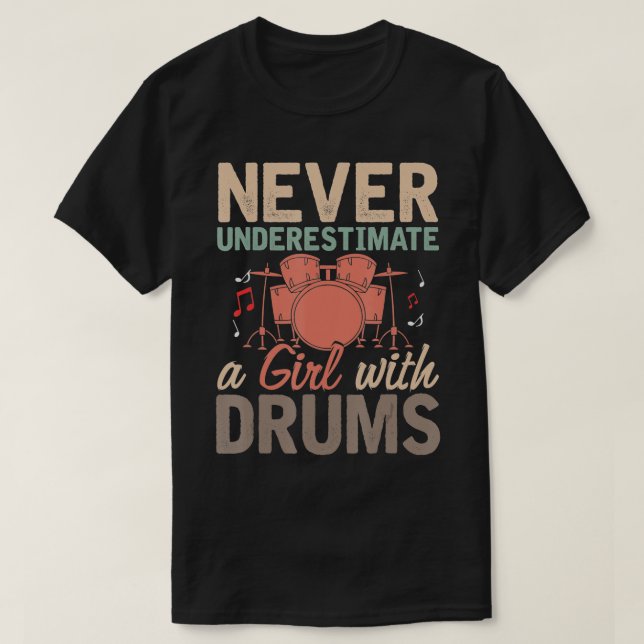 Drummer Girls Women Percussion Musical Instrument T Shirt (Design framsida)