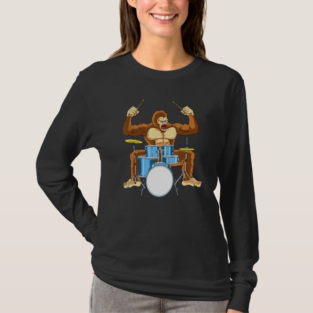 Drummer Gorilla Drum Player Kit Snare Hi-Hat Trap T Shirt (Framsida)