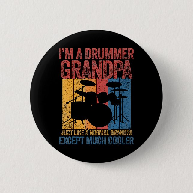 Drummer Grandpa Drumming Grandfather Fars dag Knapp (Framsida)