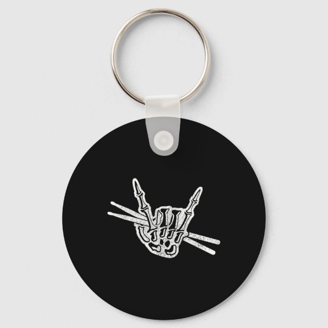 Drummer Halloween Skeleton Hand Rock and roll Drum Nyckelring (Framsida)
