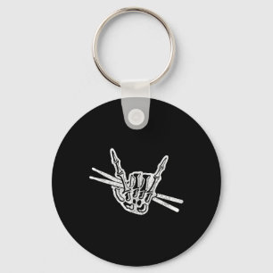 Drummer Halloween Skeleton Hand Rock and roll Drum Nyckelring