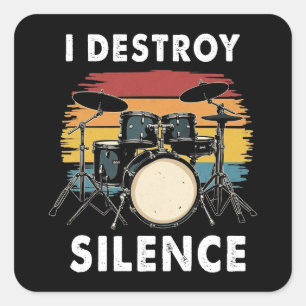 Drummer I Destroy Silence Drum Fyrkantigt Klistermärke