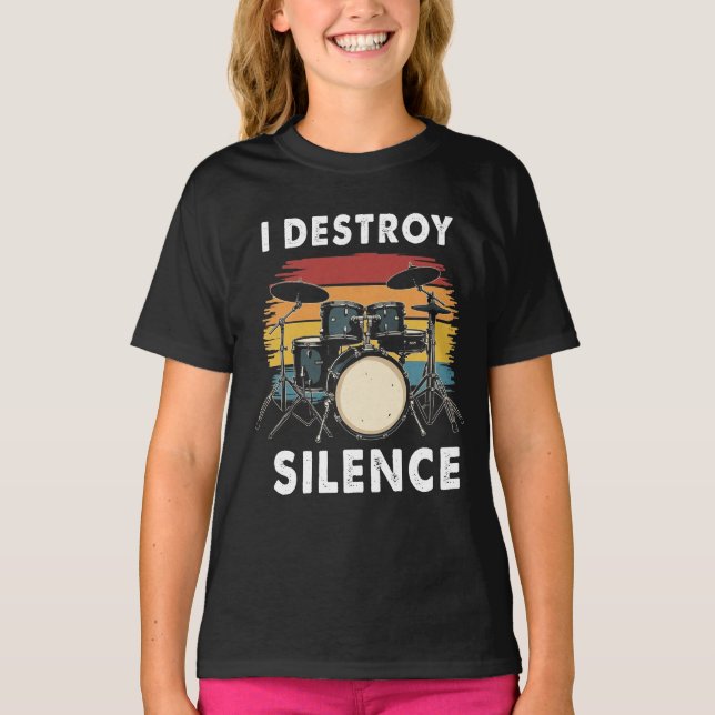 Drummer I Destroy Silence Drum T Shirt (Framsida)
