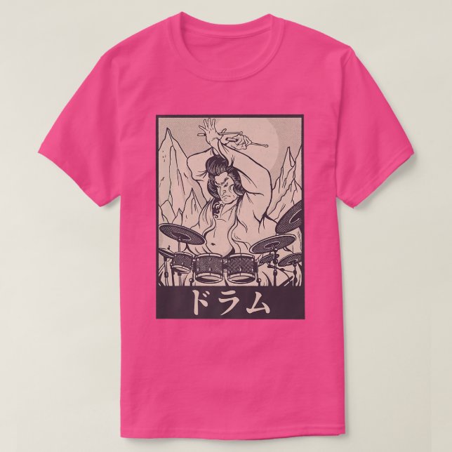 Drummer Japanska Samurai Funny Rock musik T Shirt (Design framsida)